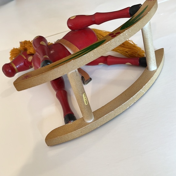 Wooden rocking horse, red with gold gold markings, 8.50”L, 9”T, Taiwan. - Picture 2 of 4